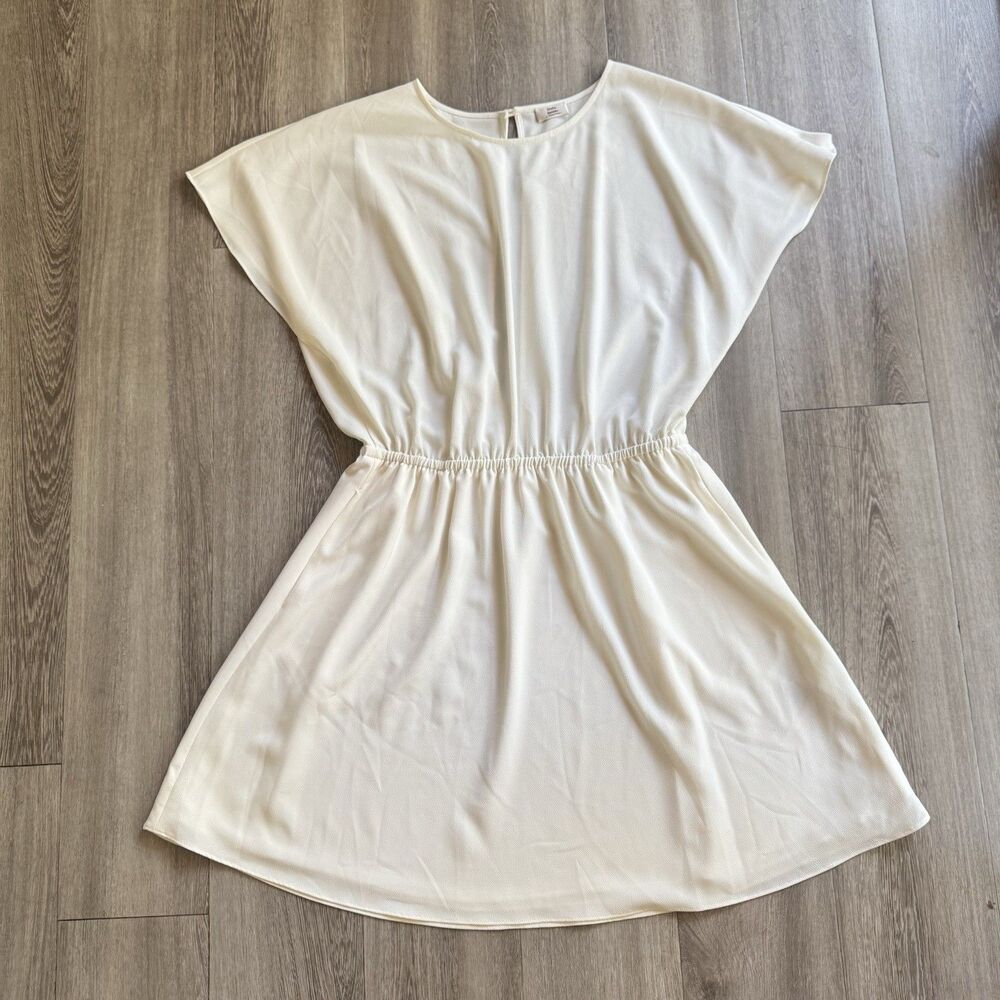 Aritzia Little Moon Dress Sz Large Ivory Stretch Waist Knee Length Quiet Luxury - Picture 1 of 16